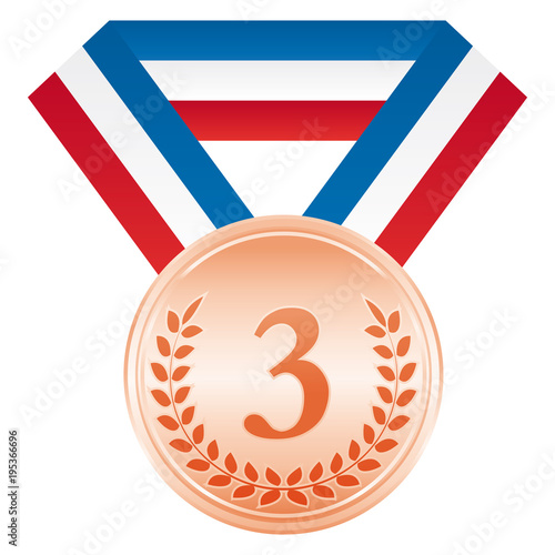 Médaille de bronze ruban tricolore. Illustration vectorielle.