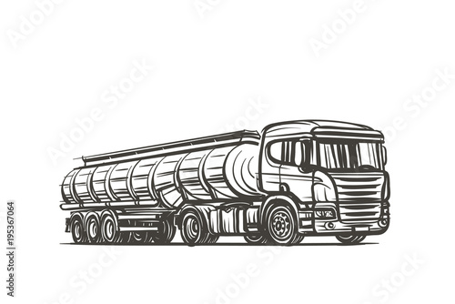 European Truck with tank trailer sketch. Vector.