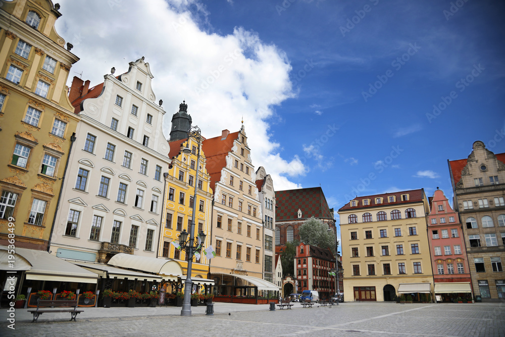 Colored houses on the central square of Wroclaw