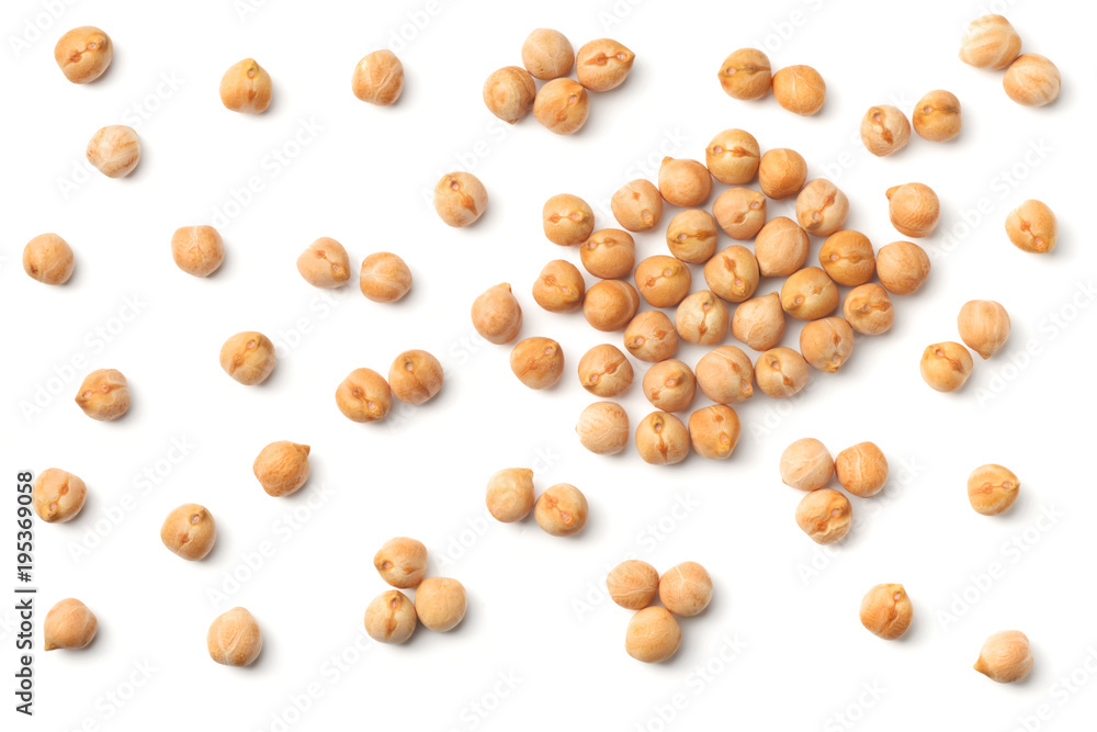 uncooked chickpea isolated on white, top view uncooked chickpea isolated on white, top view