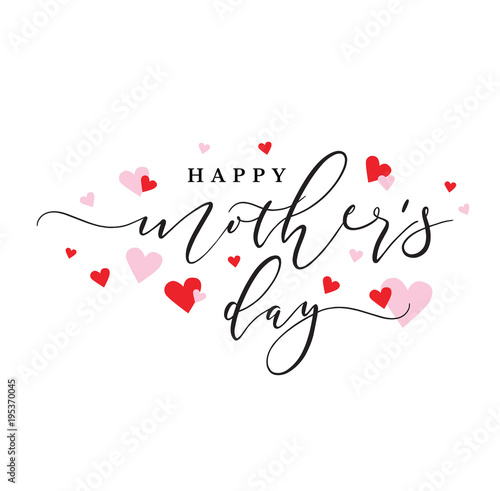 Happy Mother's Day Holiday Typography with Pink and Red Hearts