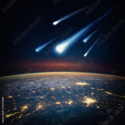 Falling meteorite, asteroid, comet on Earth. Elements of this image furnished by NASA.