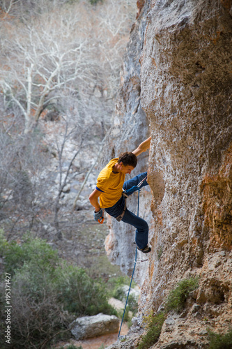 the rock-climber on a route 