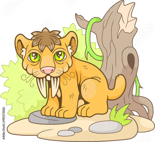 Fototapeta Naklejka Na Ścianę i Meble -  cartoon cute saber-toothed tiger, funny illustration
