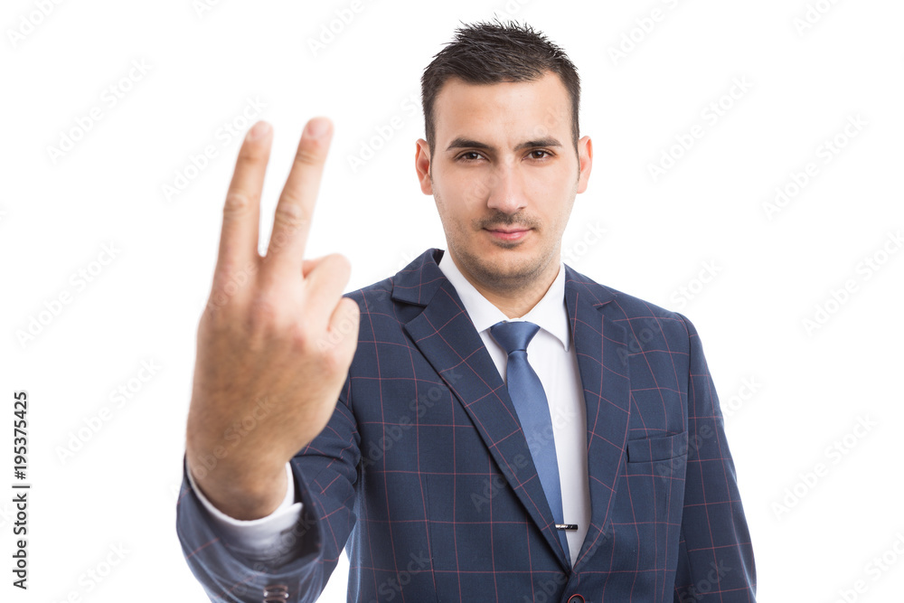Businessman showing number two with fingers. Businessman showing number two with fingers.