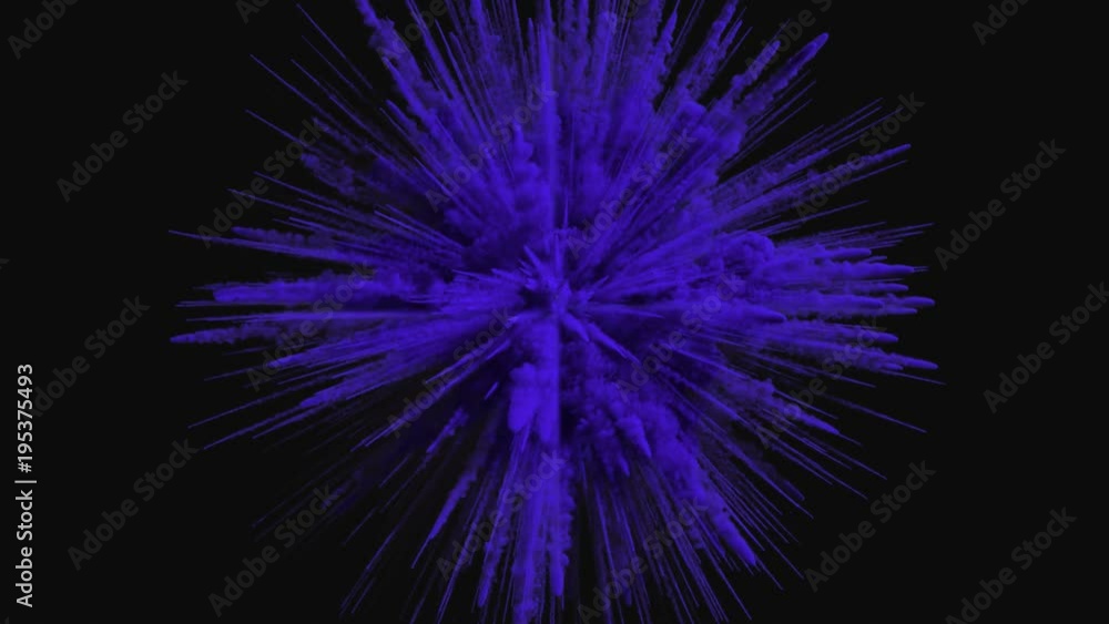 Animation of a colored explosion of a powderl. 3D rendering.