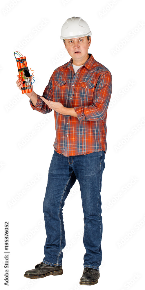Full length portrait of a male builder in a helmet over white wall background. repair, construction, building, people and maintenance concept. Full length portrait of a male builder in a helmet over white wall background. repair, construction, building, people and maintenance concept.