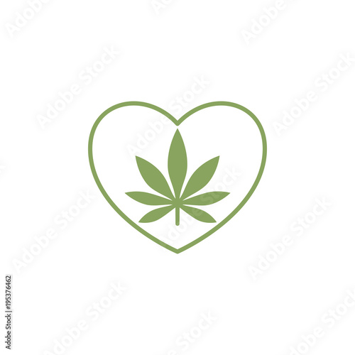 Heart symbol with cannabis leaf inside. Marijuana Heart. Isolated vector illustration