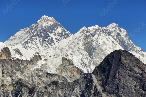 View of Everest and Lhotse peaks from Gokyo Ri  Nepal