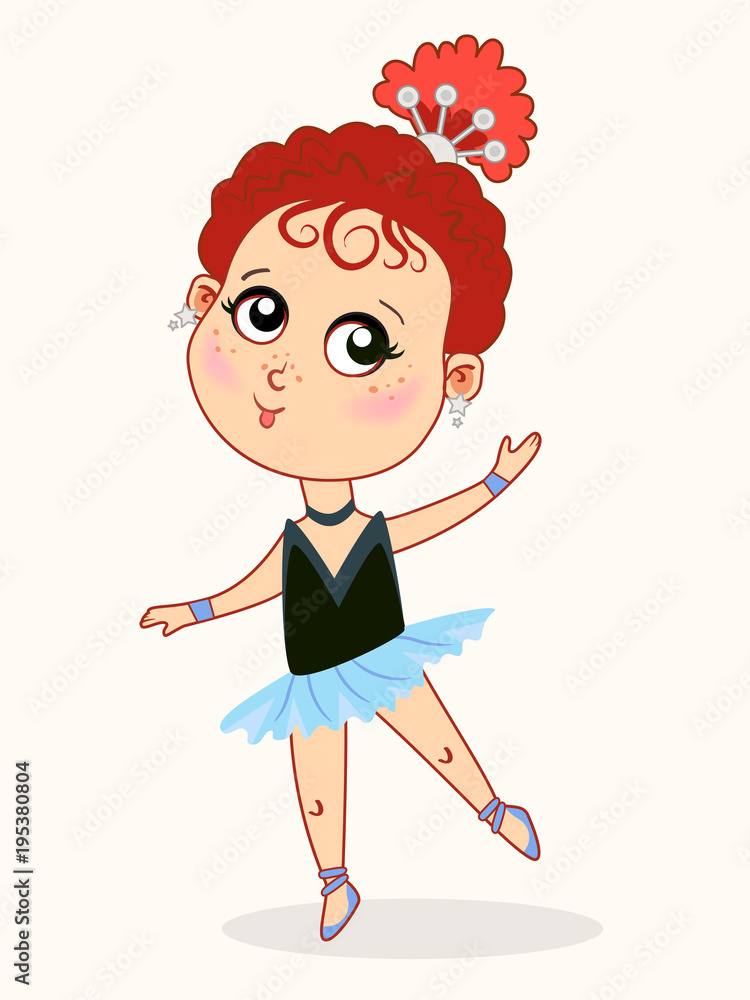 Little cartoon ballerina girl dancing