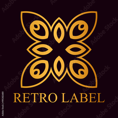 Vintage ornamental golden logo template with text. Vector illustration