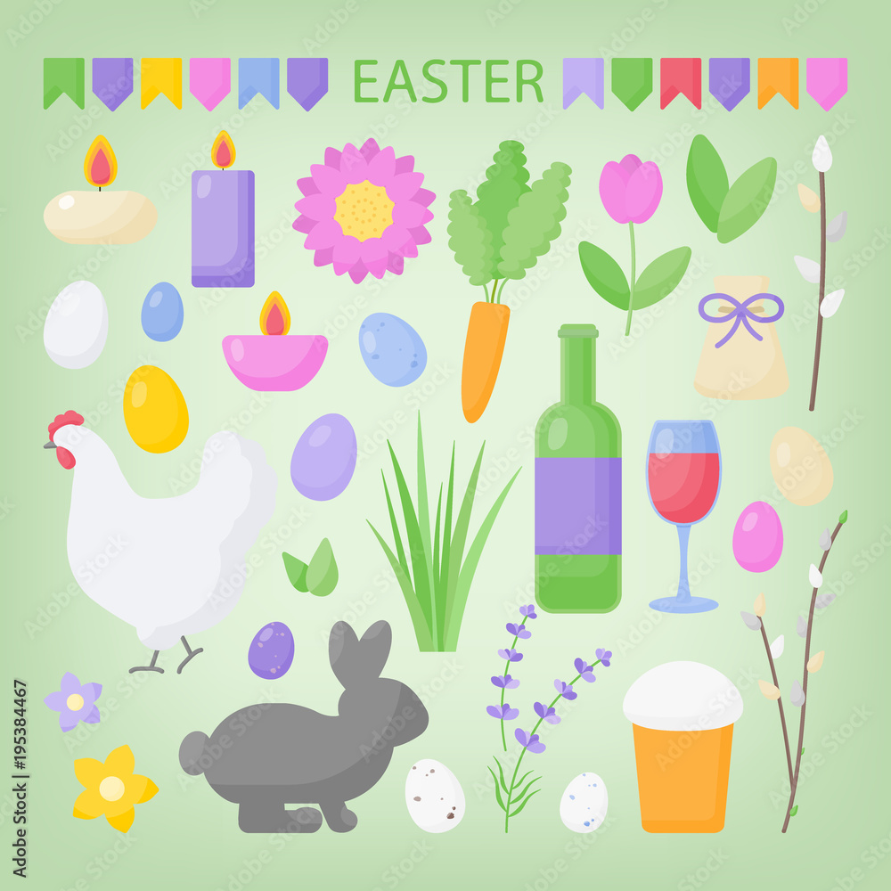 Easter vector flat icon set Easter vector flat icon set