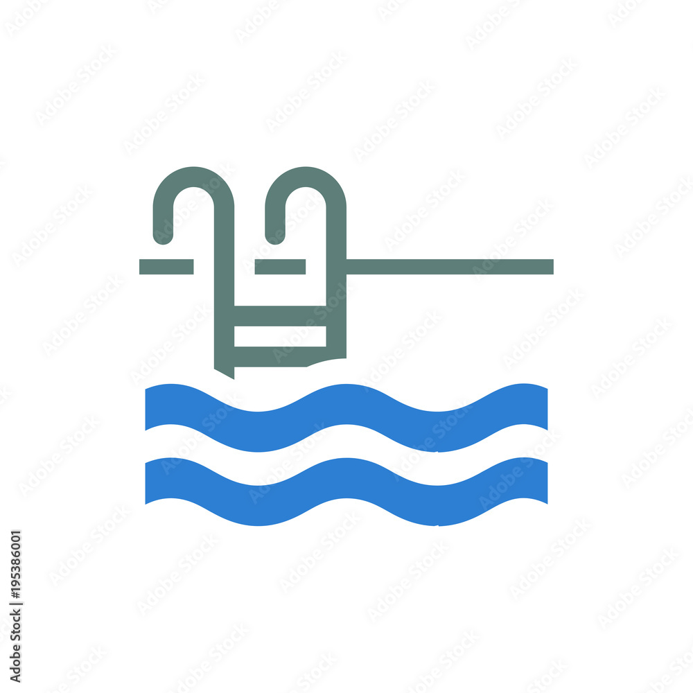 Icono plano piscina en gris y azul Icono plano piscina en gris y azul