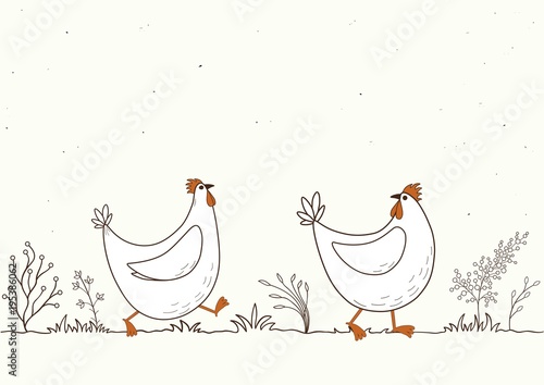 Card with isolated cartoon chickens