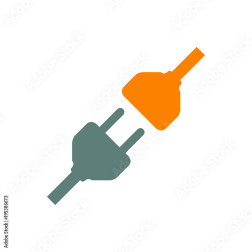 Icono plano conexion electrica en gris y naranja
