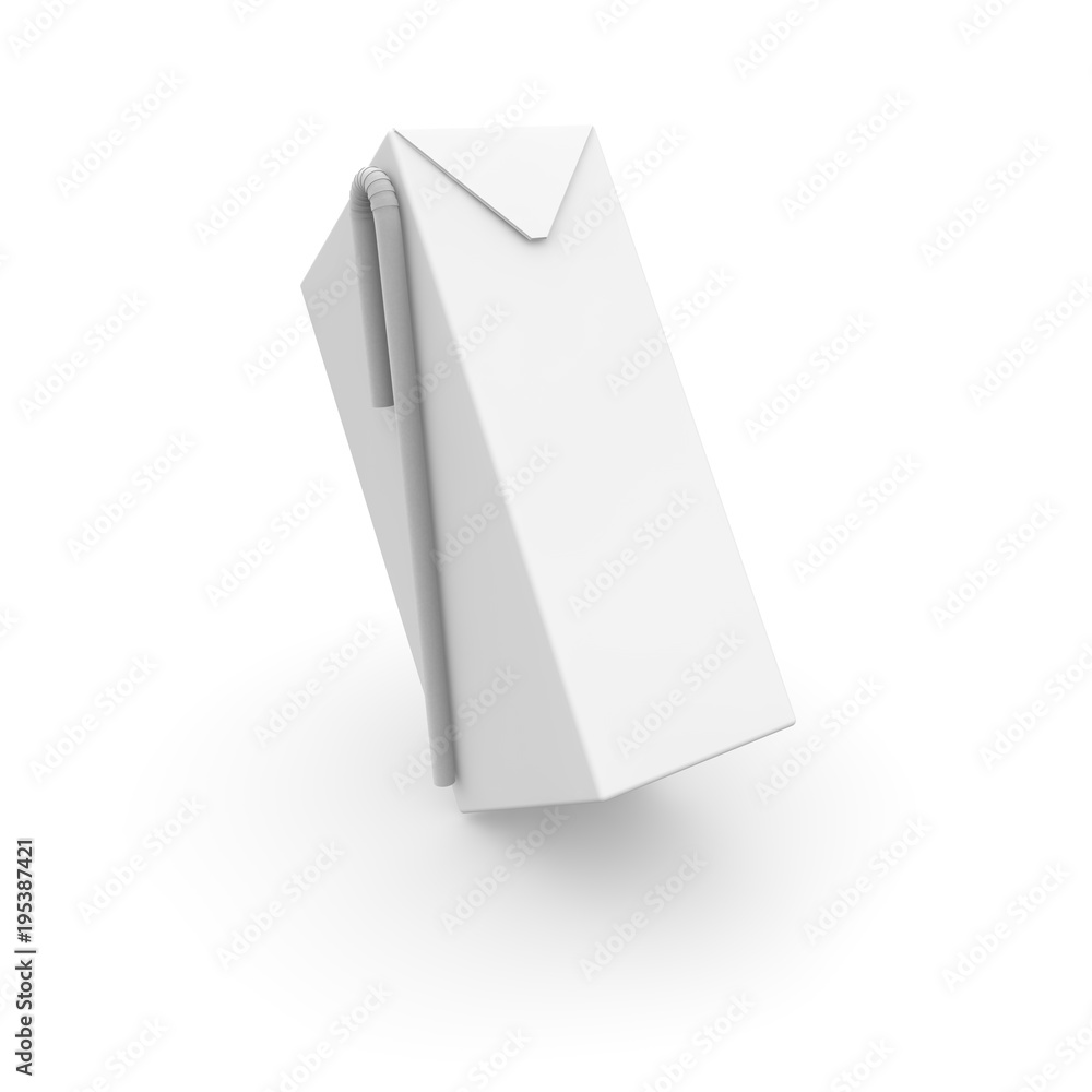 Box with straw for juice, milk, kefir and other drinks on white isolated background Box with straw for juice, milk, kefir and other drinks on white isolated background