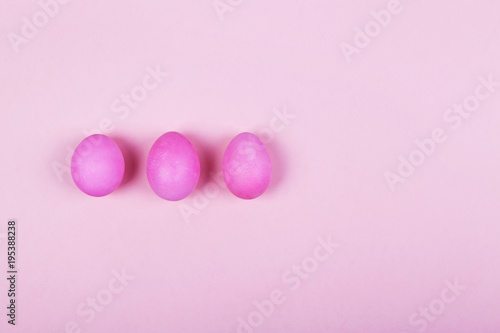 Pink eggs on pink background. Top view, copy space © matucha12
