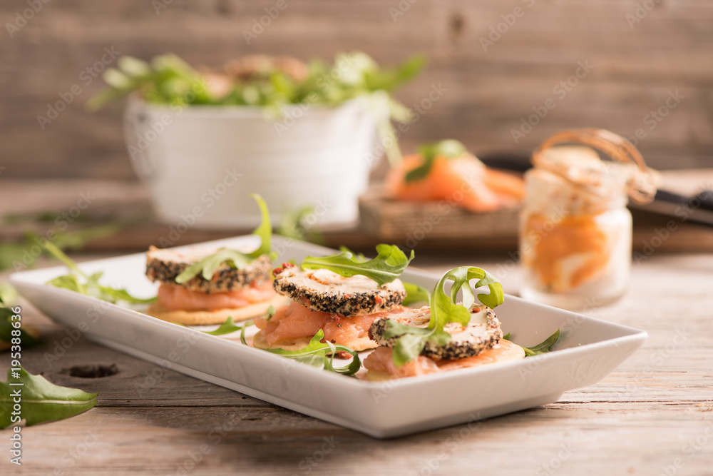 Canapes with smoked salmon and cream cheese Canapes with smoked salmon and cream cheese