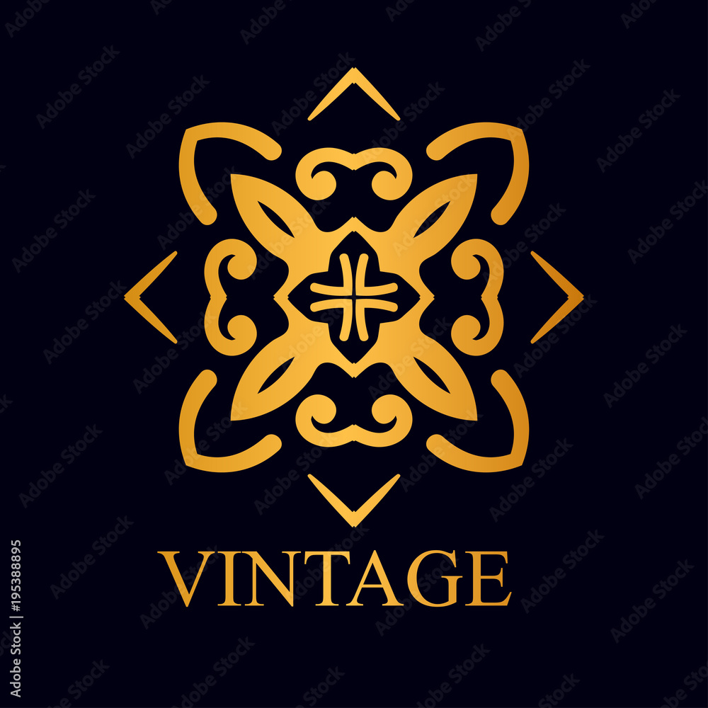 Fototapeta premium Vintage ornamental golden logo template with text. Vector illustration