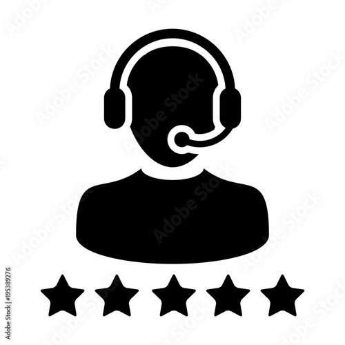 Service Icon Vector Customer Star Ratings for Male Online Support Person Profile Avatar with Headset in Glyph Pictogram illustration.