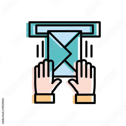 moved color man hands sent letter card in the mailbox