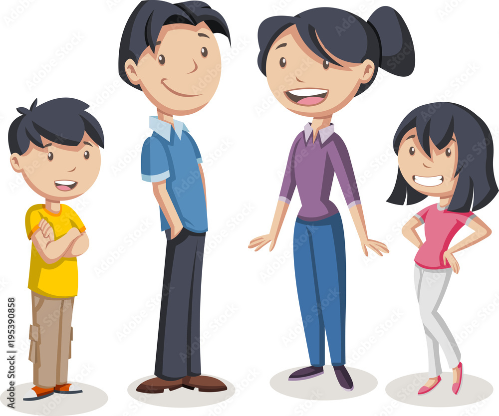 Colorful happy people. Cartoon family.
