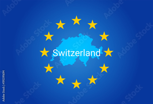 EU - European Union flag and Map of Switzerland. vector