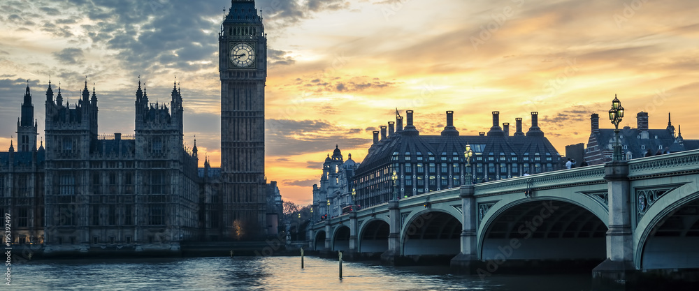 Naklejka premium Westminster Bridge at sunset, London, UK