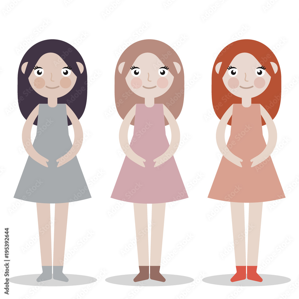 Three ladies posing in studio and looking at the camera over white background