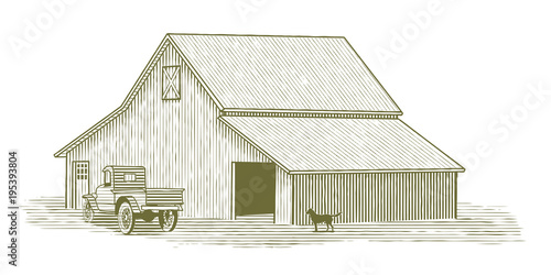Woodcut Truck and Barn_original