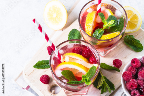 Raspberry lemonade. Iced summer drink.