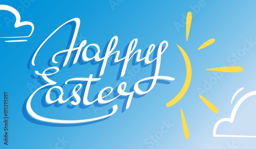 Hand-written lettering, calligraphic phrase Happy Easter
