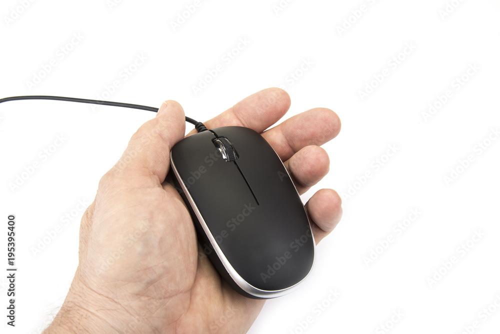 Computer mouse with black cable on the white Computer mouse with black cable on the white