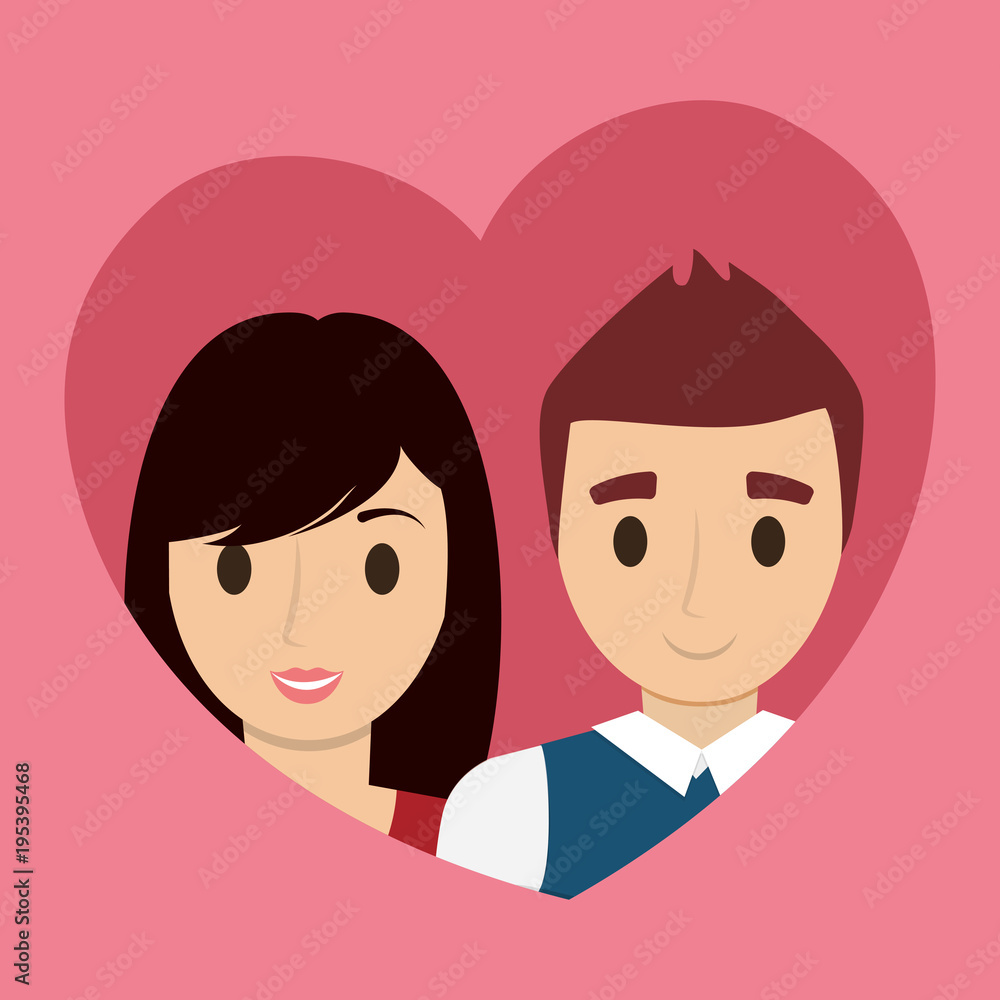 heart with Cartoon Couple in love over pink background, colorful design vector illustration heart with Cartoon Couple in love over pink background, colorful design vector illustration