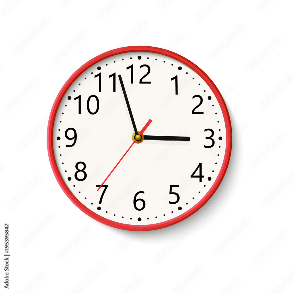 Realistic wall clock on white background. Vector. Realistic wall clock on white background. Vector.