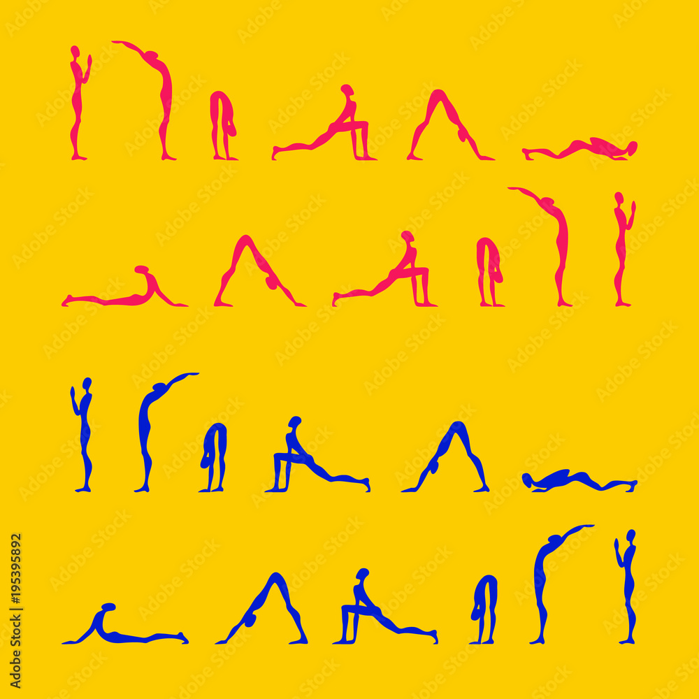 Obraz premium Yoga infographics, Surya Namaskar set, Salutation the Sun