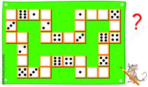 Logic puzzle for kids with dominoes. Draw the points in empty places to close the circuit. Vector image.