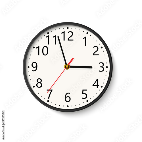 Realistic wall clock on white background. Vector.