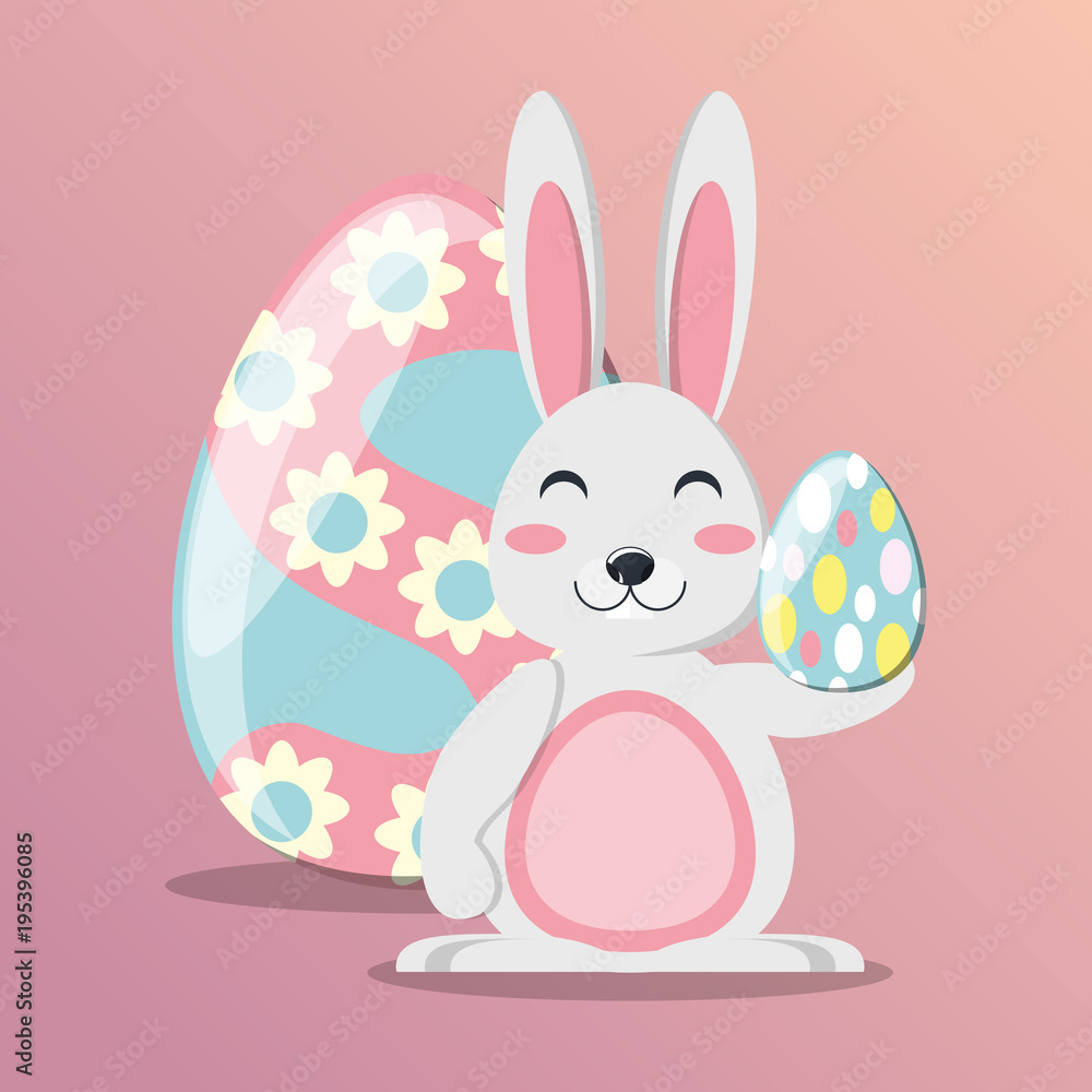 Cute bunny with colorful easter eggs over pink background, colorful design vector illustration Cute bunny with colorful easter eggs over pink background, colorful design vector illustration