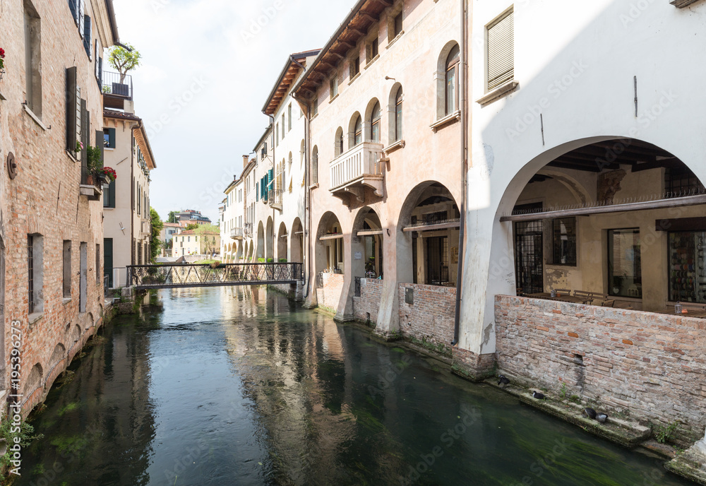 Treviso / Waterfront view of the historical architecture and river canal