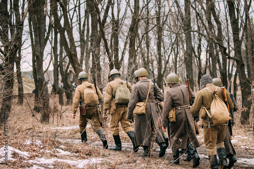 Re-enactors Dressed As Soviet Russian Red Army Infantry Soldiers photo