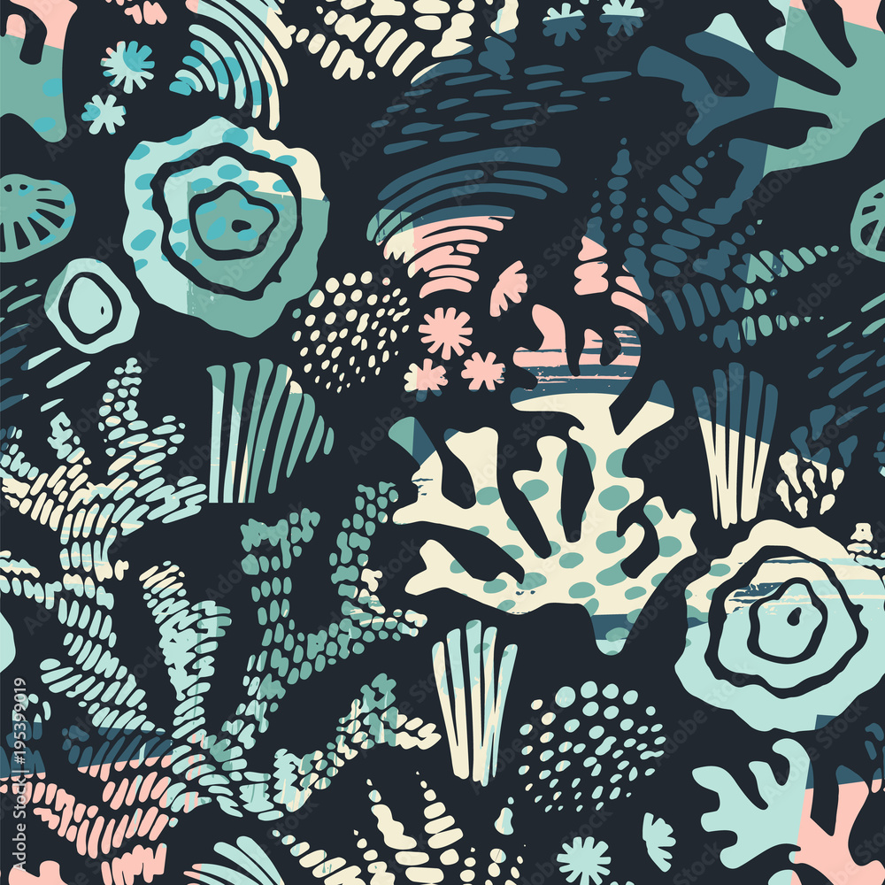 Vector sea seamless pattern with hand drawn textures. Stock Vector ...