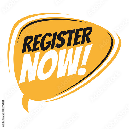 register now retro speech balloon