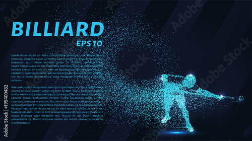 The billiard particle. Man playing Billiards. Silhouette of dots and circles. Vector illustration