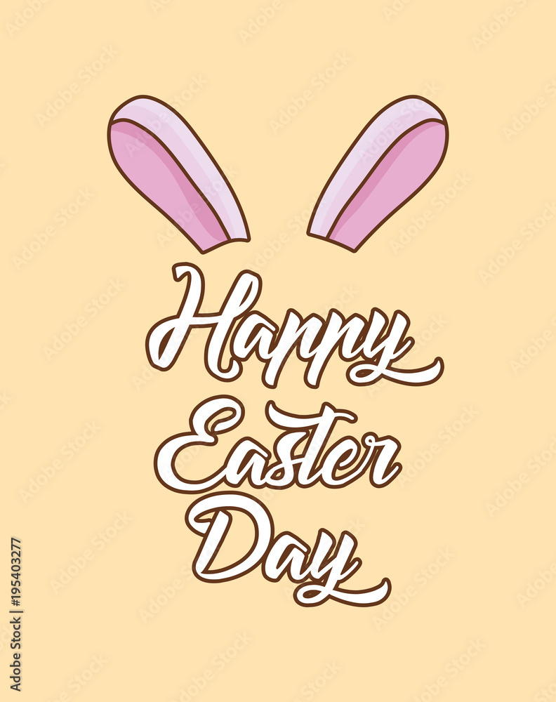 Happy easter design with bunny ears icon over orange background, colorful design vector illustration