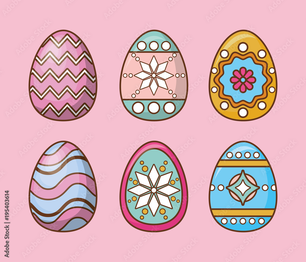 Icon set of easter eggs over pink background, colorful design. vector illustration Icon set of easter eggs over pink background, colorful design. vector illustration