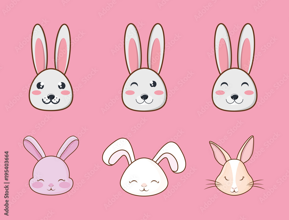 Icon set of cute rabbits over pink background, colorful design vector illustration Icon set of cute rabbits over pink background, colorful design vector illustration