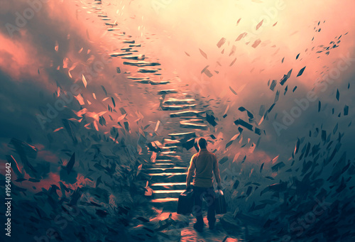 Illustration of a man and dangerous stairs