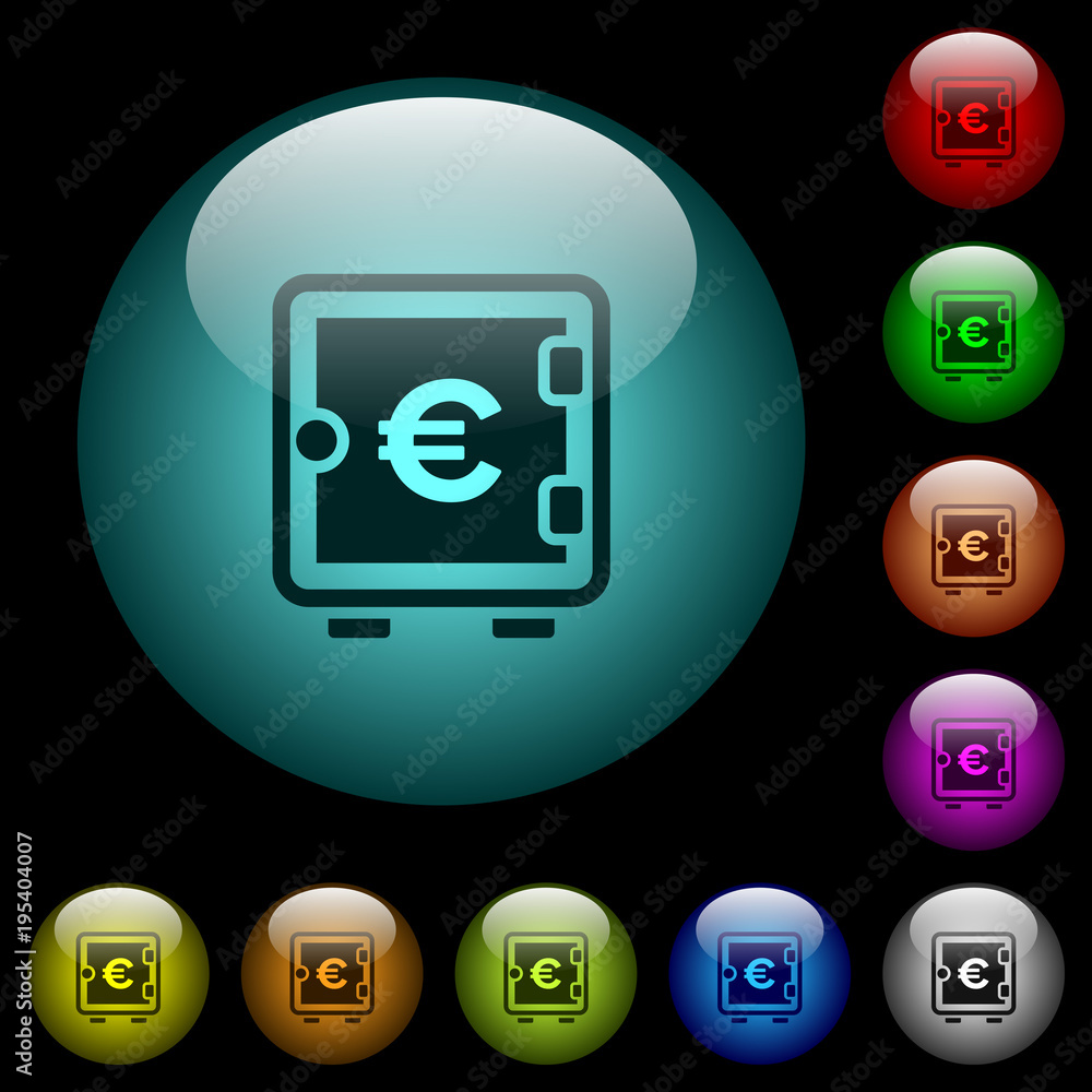 Euro strong box icons in color illuminated glass buttons Euro strong box icons in color illuminated glass buttons