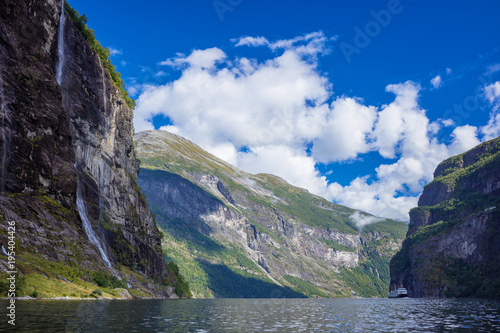 Geiranger fjord famous waterfalls, accessible only from water. Geirangerfjord, Norway.